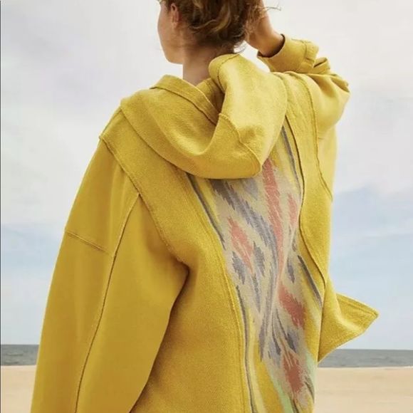 Free People Movement Surf Sesh Baja Sweatshirt Hoodie Yellow Oversized - Picture 4 of 6